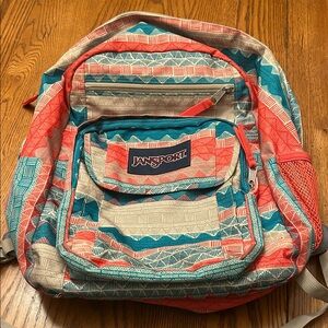 Jansport Coral and Teal Patterned Backpack